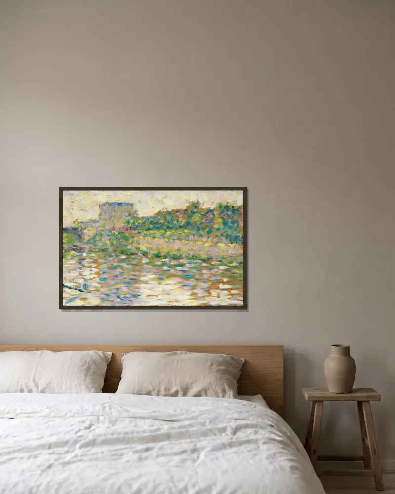 Seinen vid Courbevoie av Georges Seurat inramad på en vägg