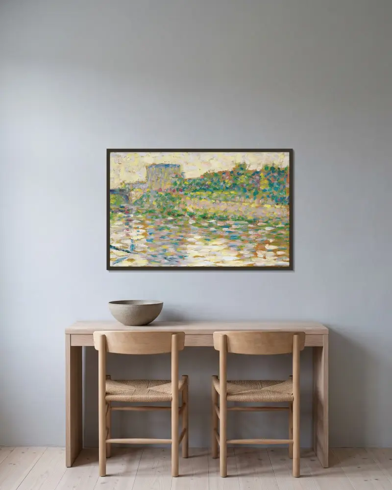 Seinen vid Courbevoie av Georges Seurat inramad på en vägg