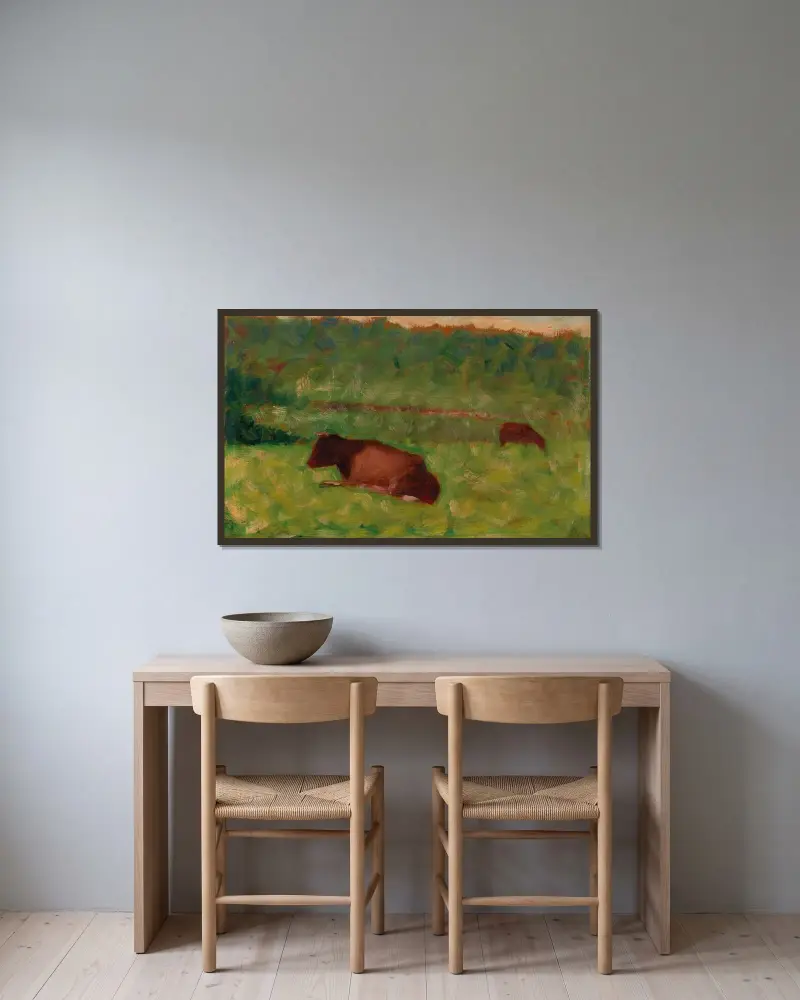 Vaches dans un pré, 1883 – nr 2 av Georges Seurat inramad på en vägg