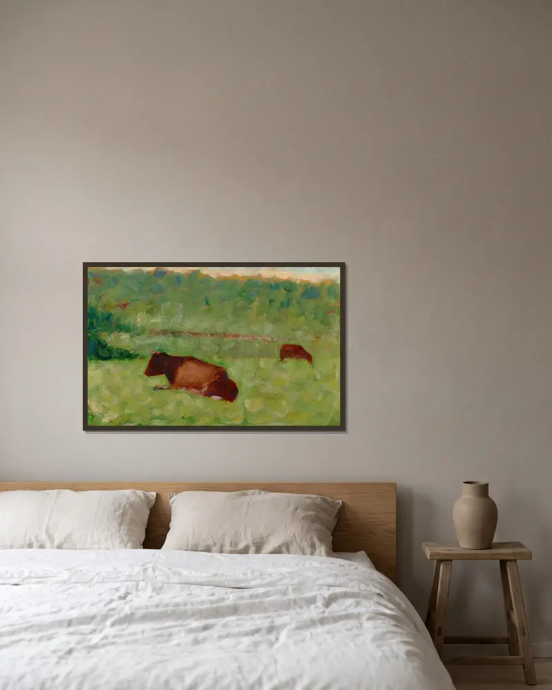 Vaches dans un pré, 1883 – nr 1 av Georges Seurat inramad på en vägg