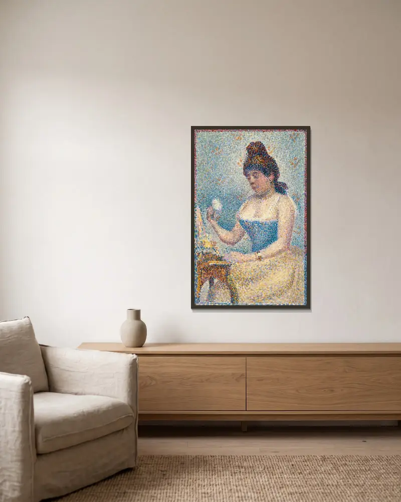Junge Frau beim Pudern von Georges Seurat gerahmt an einer Wand