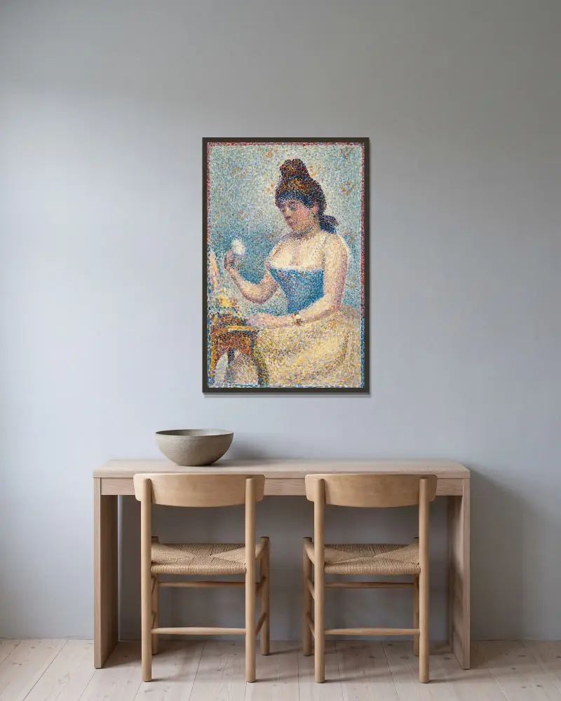 Junge Frau beim Pudern von Georges Seurat gerahmt an einer Wand