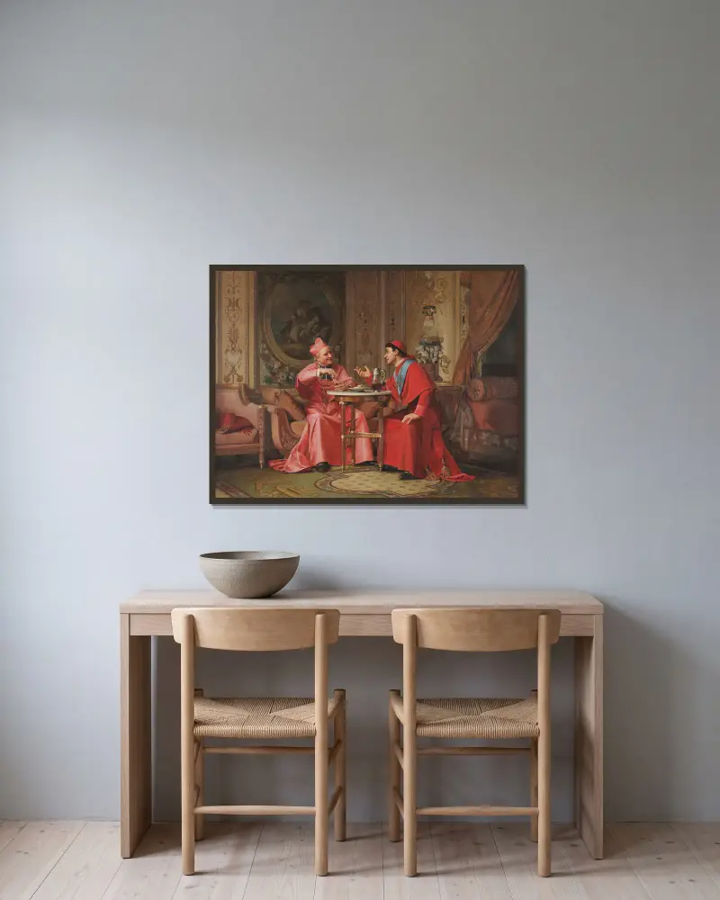 Cardinals’ Friendly Chat av Jehan Georges Vibert inramad på en vägg