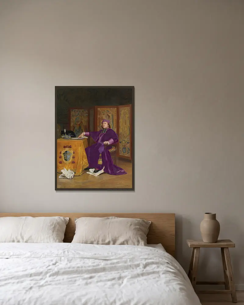 Biskopens vrede av Jehan Georges Vibert inramad på en vägg