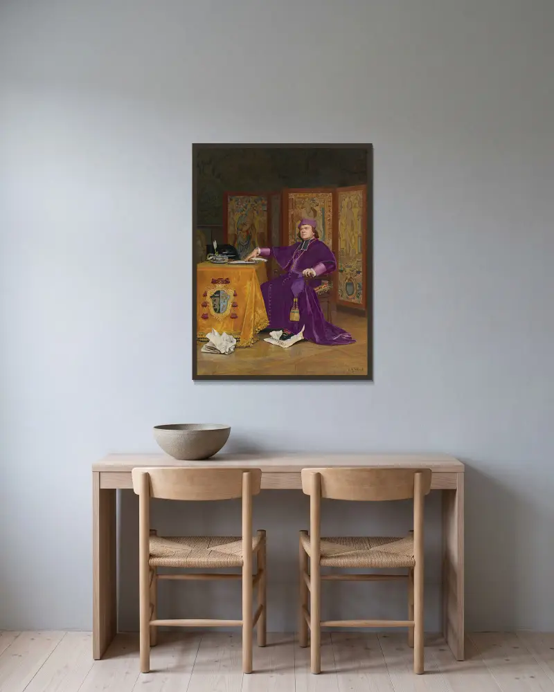 Biskopens vrede av Jehan Georges Vibert inramad på en vägg