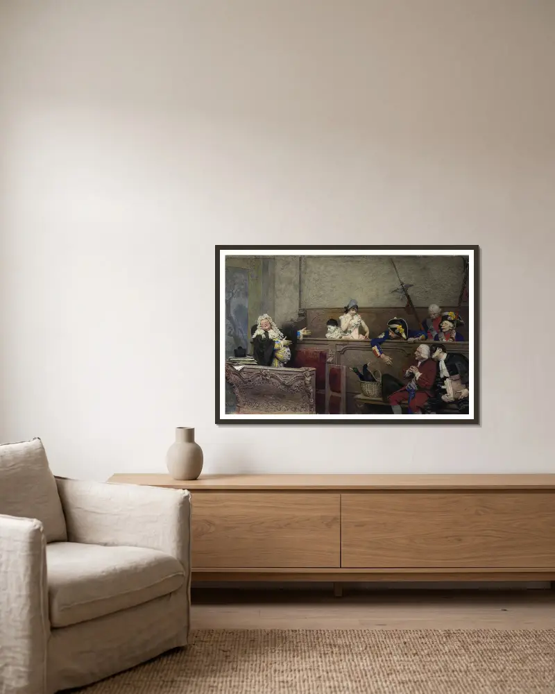 Pierrots rättegång av Jehan Georges Vibert inramad på en vägg