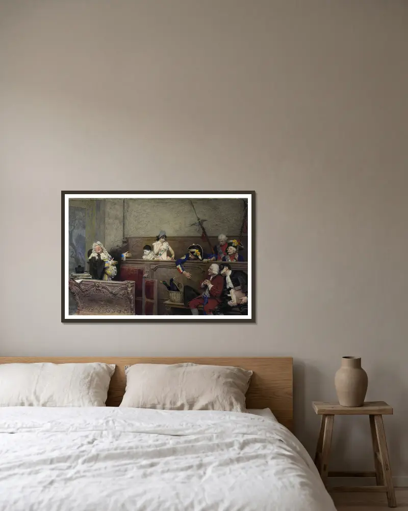 Pierrots rättegång av Jehan Georges Vibert inramad på en vägg