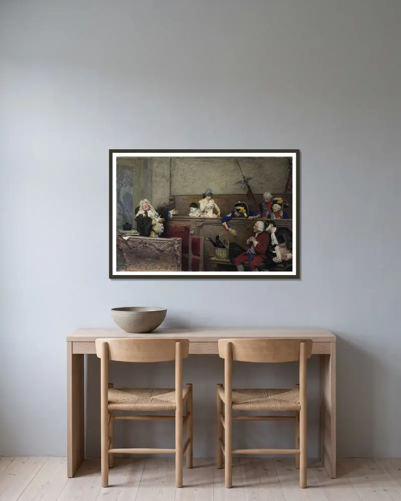 Pierrots rättegång av Jehan Georges Vibert inramad på en vägg