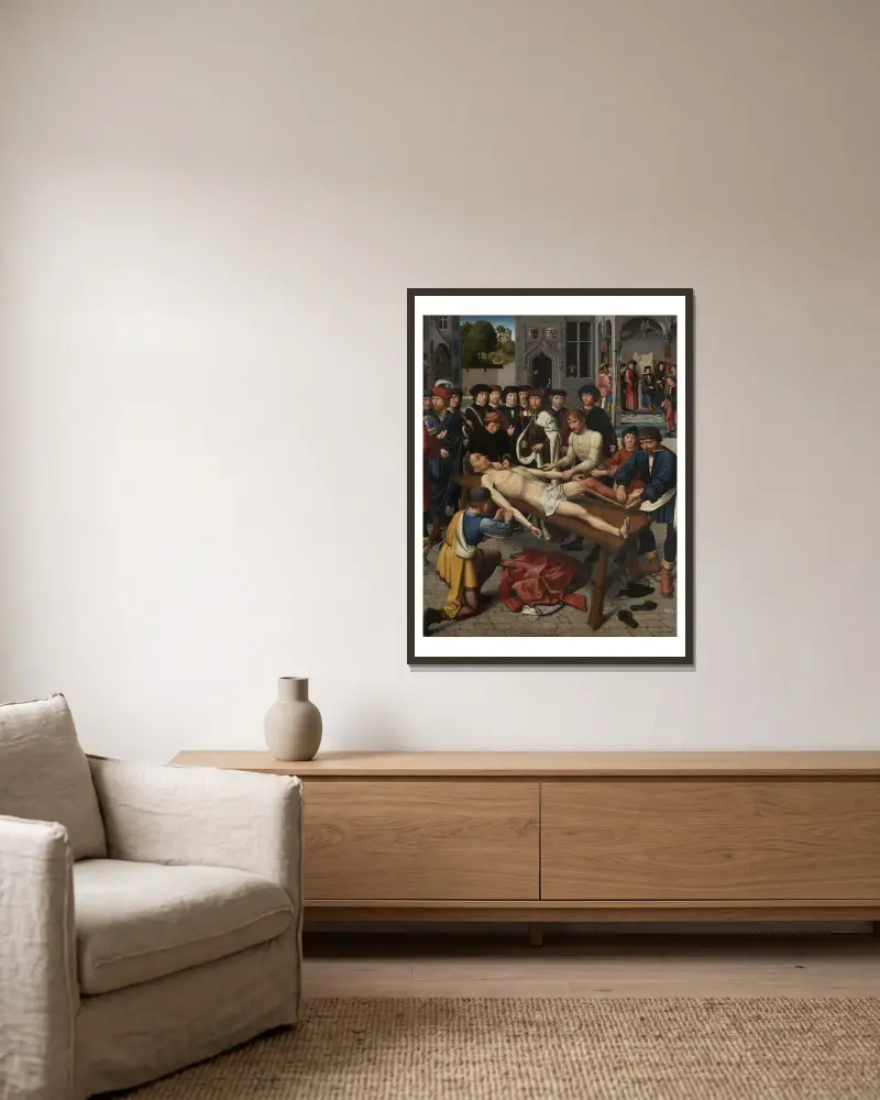 Das Urteil des Kambyses von Gerard David gerahmt an einer Wand