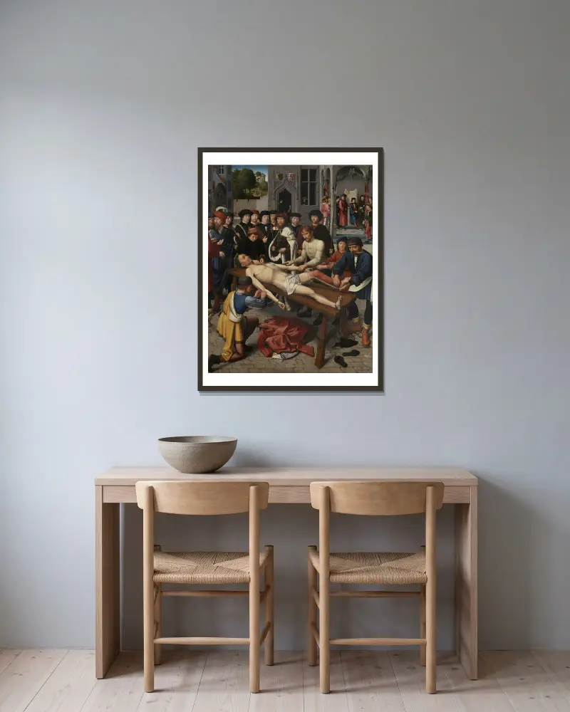 Das Urteil des Kambyses von Gerard David gerahmt an einer Wand