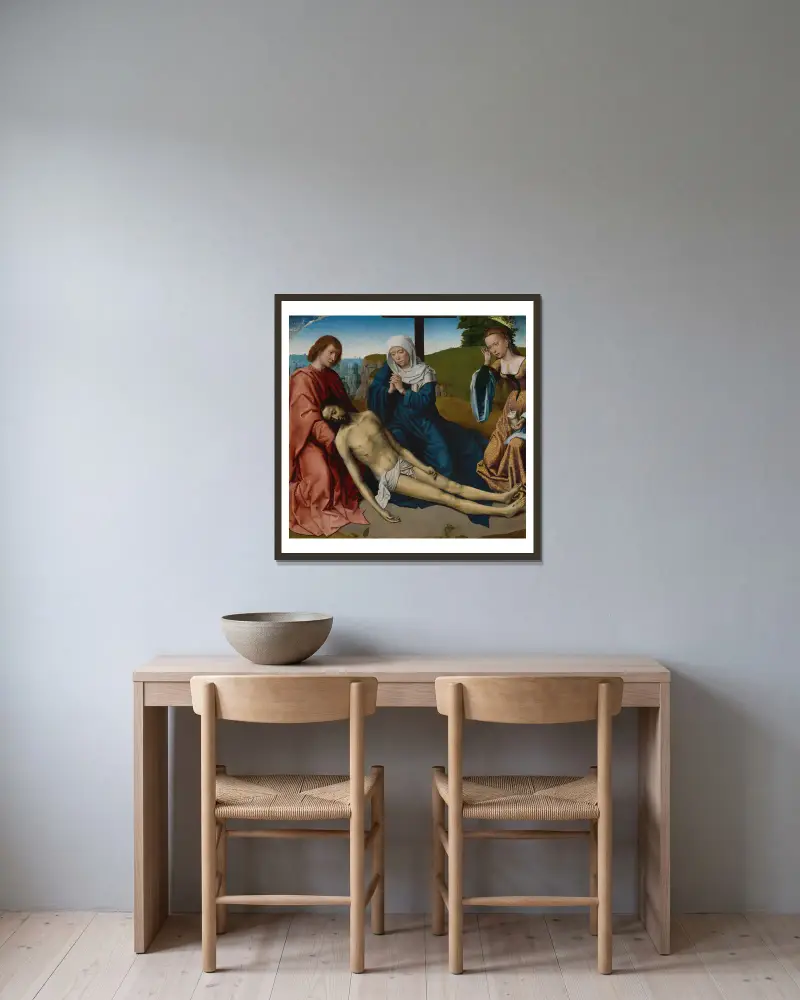 Lamentation over the Body of Christ av Gerard David inramad på en vägg