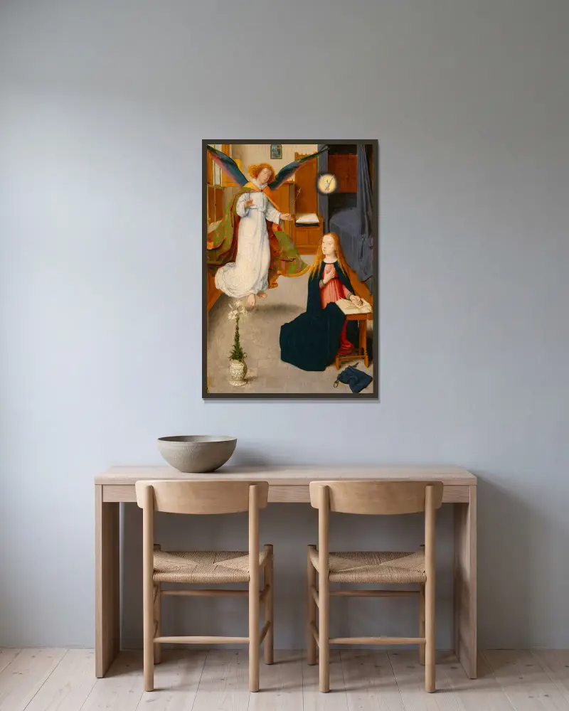 The Annunciation, 1490 av Gerard David inramad på en vägg