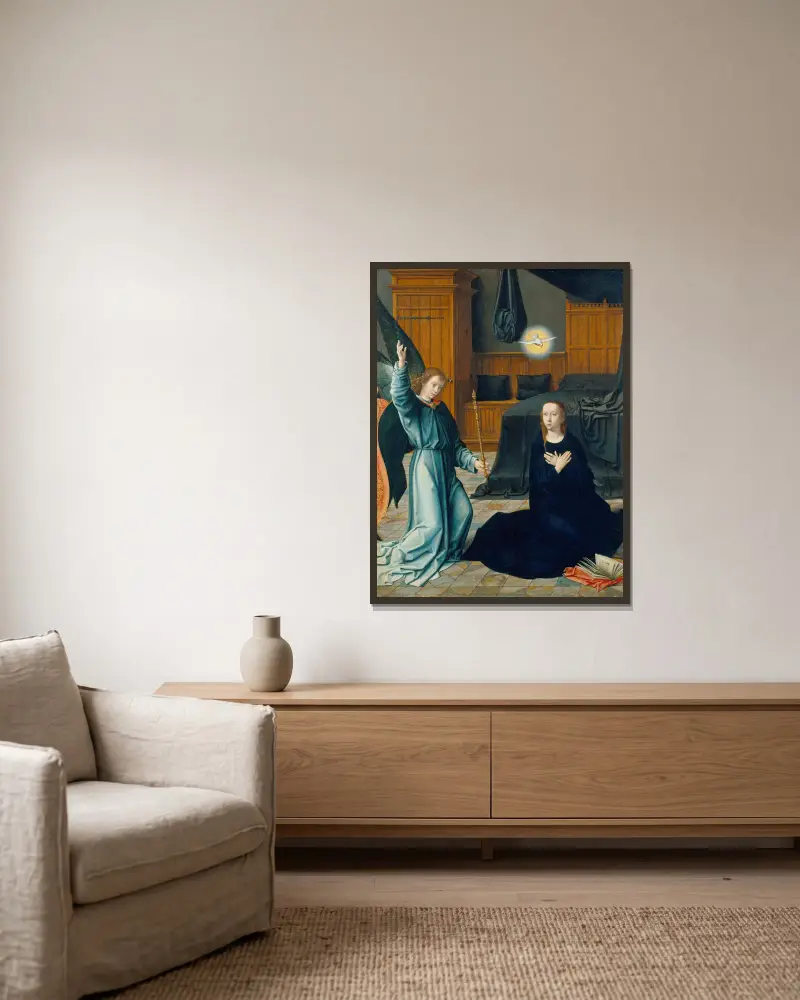 The Annunciation, 1509 av Gerard David inramad på en vägg
