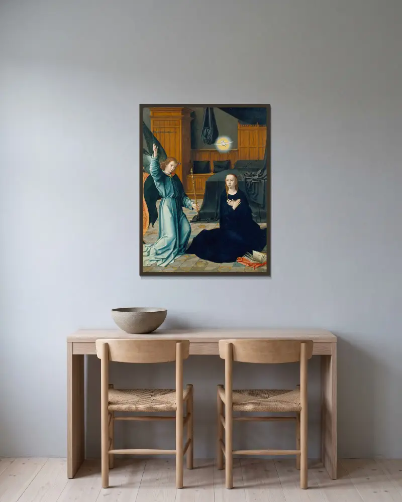 The Annunciation, 1509 av Gerard David inramad på en vägg