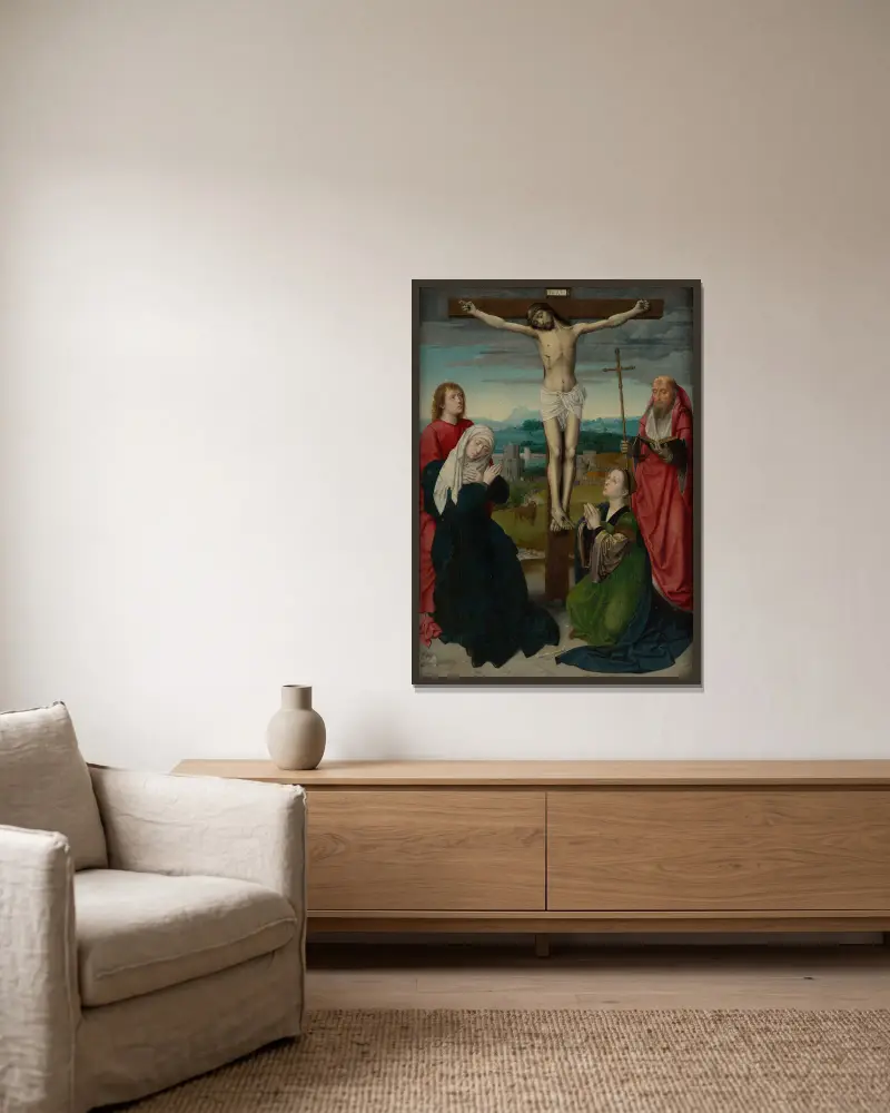 The Crucifixion av Gerard David inramad på en vägg