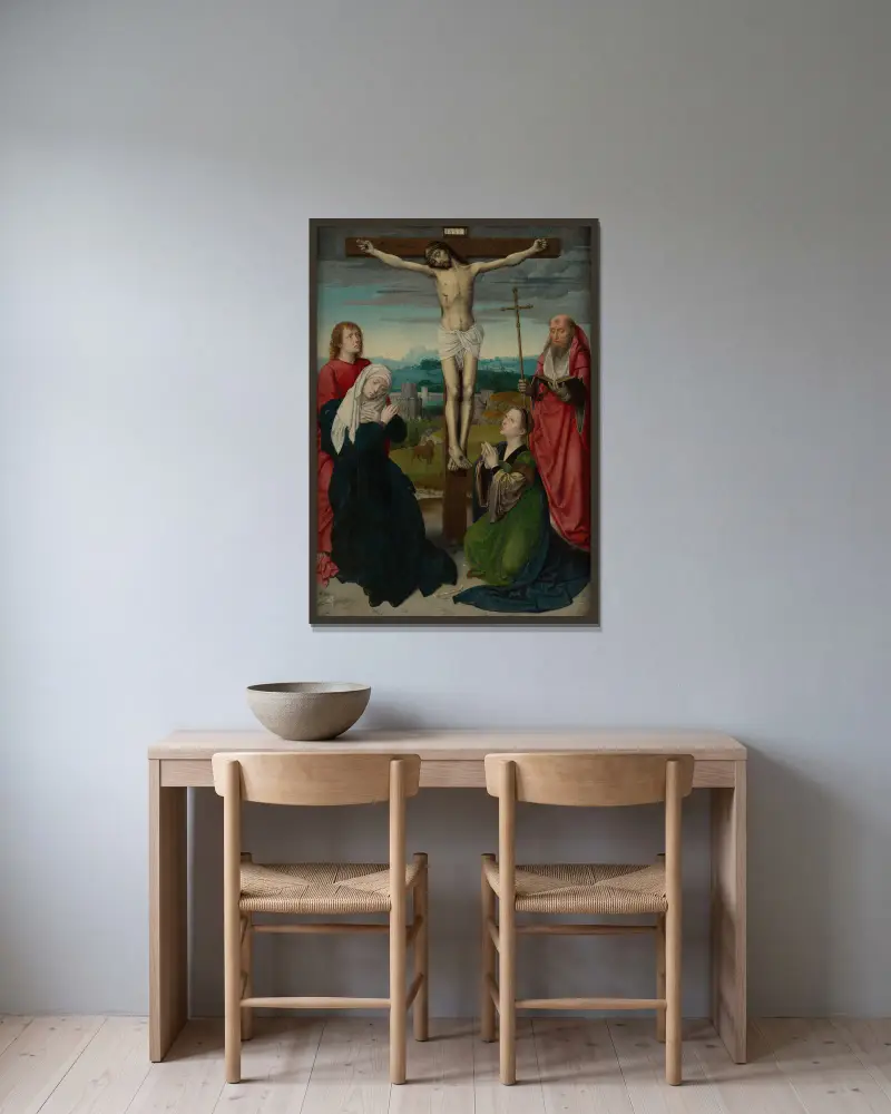 The Crucifixion av Gerard David inramad på en vägg