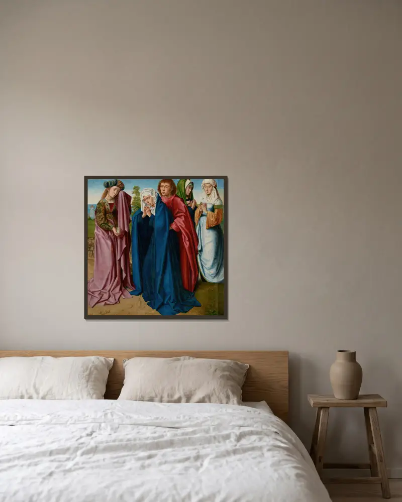 The Virgin, Saint John and the Three Maries av Gerard David inramad på en vägg