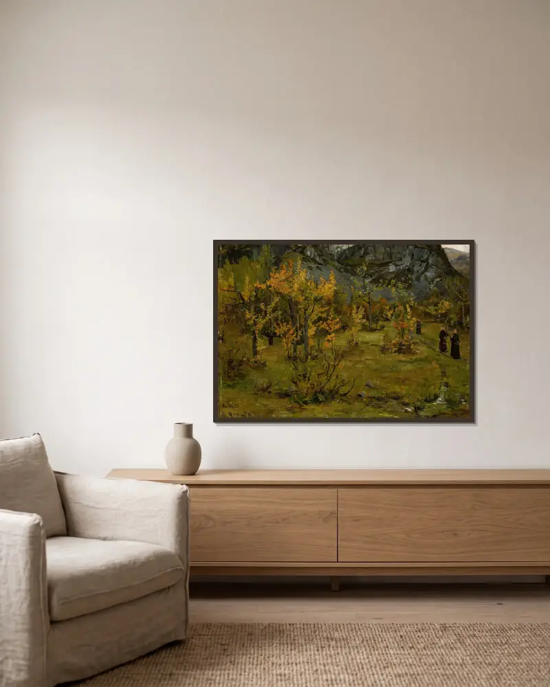 Autumn Landscape, Øylo av Gerhard Munthe inramad på en vägg