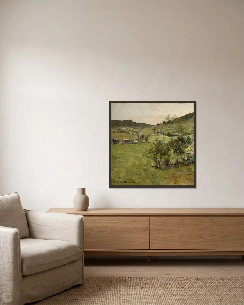 Häuslerhöfe von Gerhard Munthe gerahmt an einer Wand