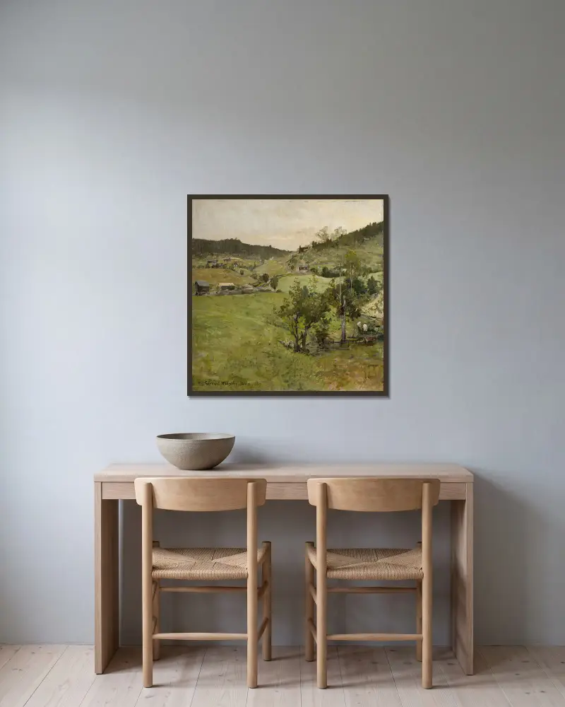 Häuslerhöfe von Gerhard Munthe gerahmt an einer Wand