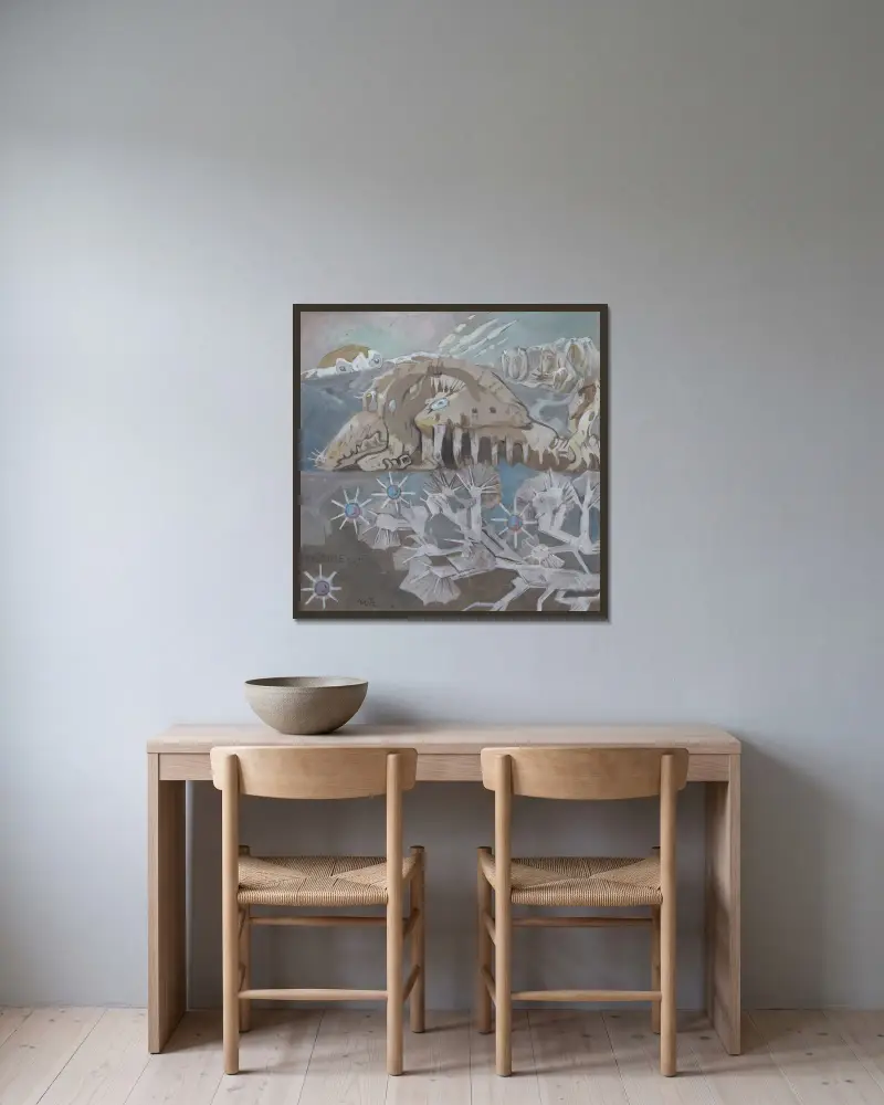 Hohe Berge von Gerhard Munthe gerahmt an einer Wand