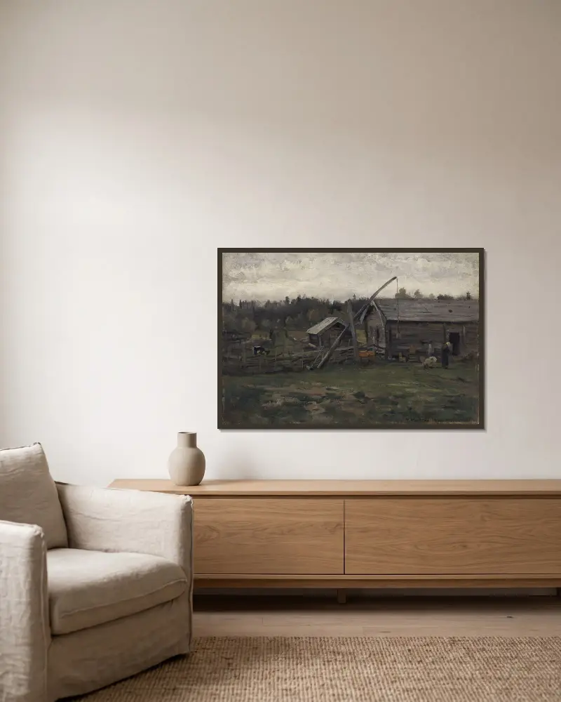 Alte Scheune, Hedmark von Gerhard Munthe gerahmt an einer Wand
