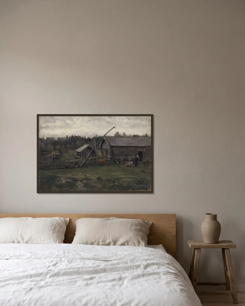 Alte Scheune, Hedmark von Gerhard Munthe gerahmt an einer Wand