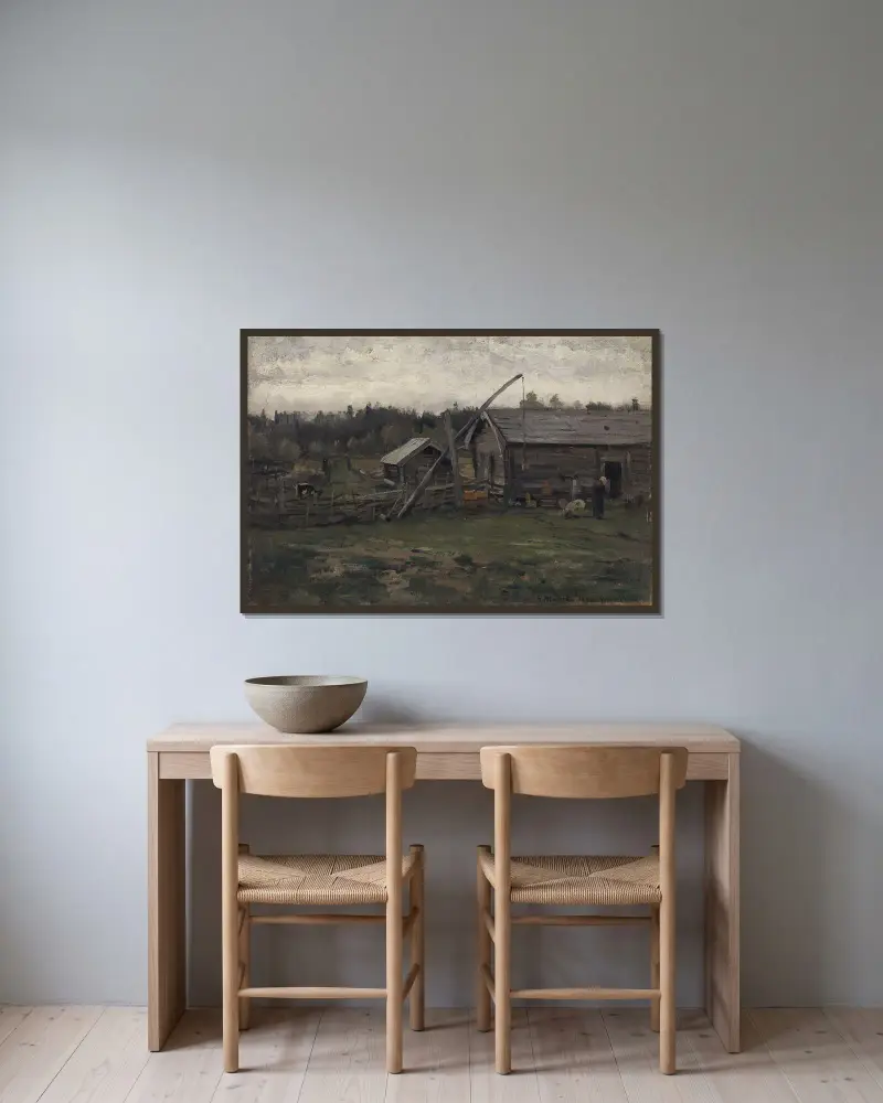 Alte Scheune, Hedmark von Gerhard Munthe gerahmt an einer Wand
