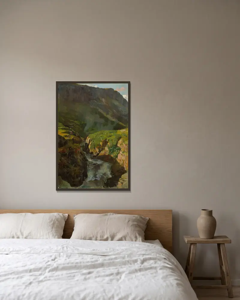The River Driva av Gerhard Munthe inramad på en vägg