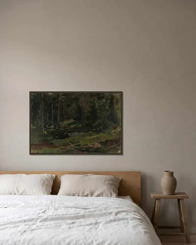 Wooded Landscape av Gerhard Munthe inramad på en vägg