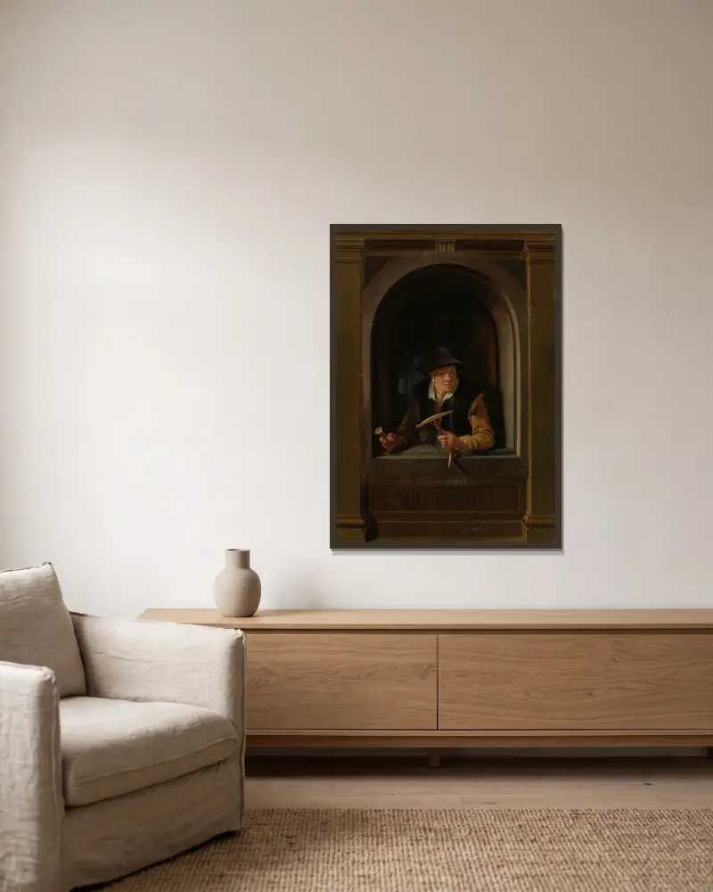 A Fisherman’s Wife av Gerrit Dou inramad på en vägg