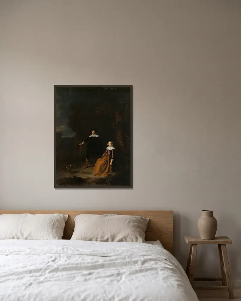 Portrait of a Couple in a Landscape av Gerrit Dou inramad på en vägg