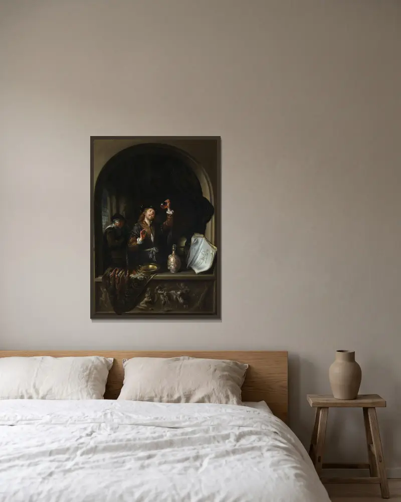 The Doctor av Gerrit Dou inramad på en vägg