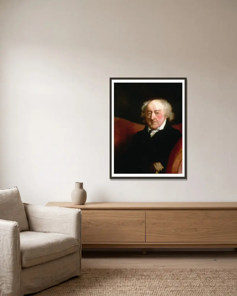 John Adams av Gilbert Stuart inramad på en vägg