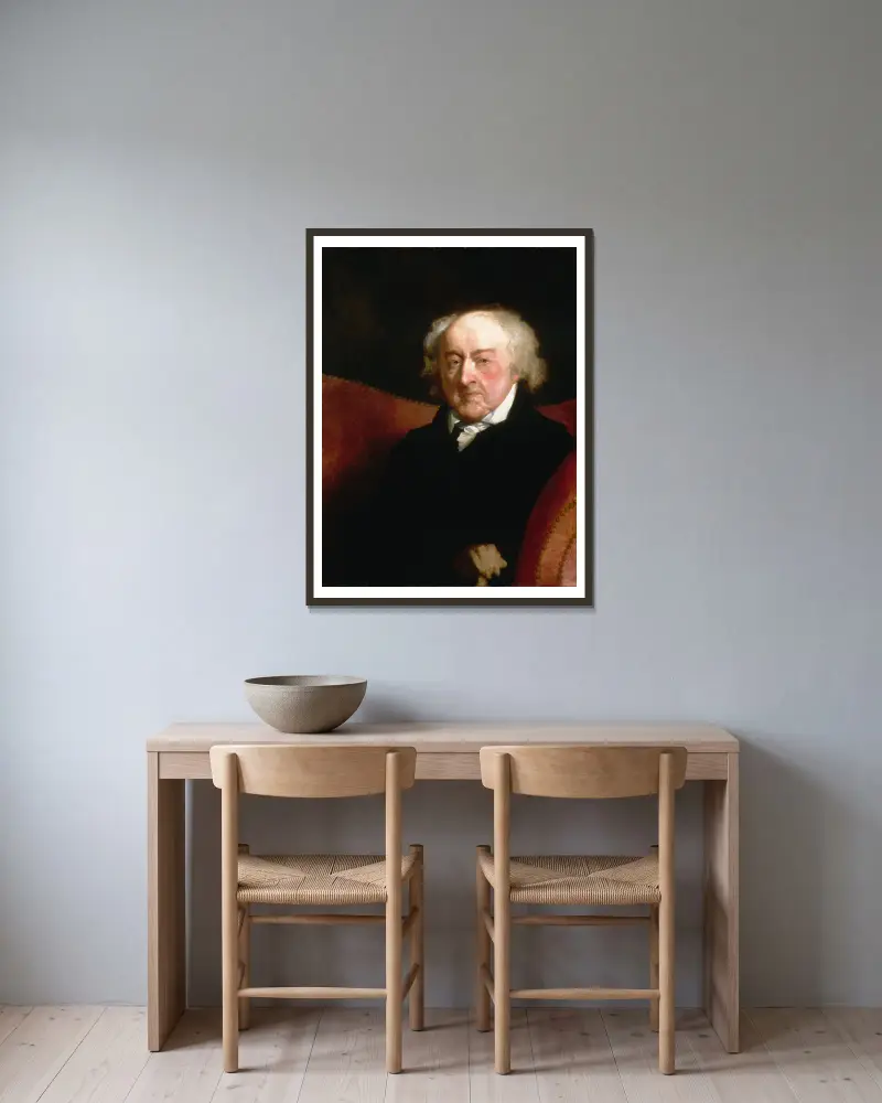 John Adams av Gilbert Stuart inramad på en vägg