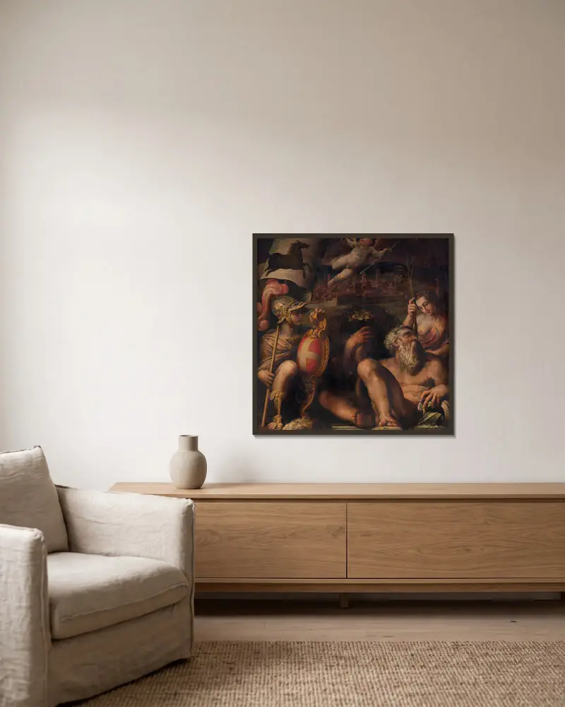 Allegori över Arezzo av Giorgio Vasari inramad på en vägg