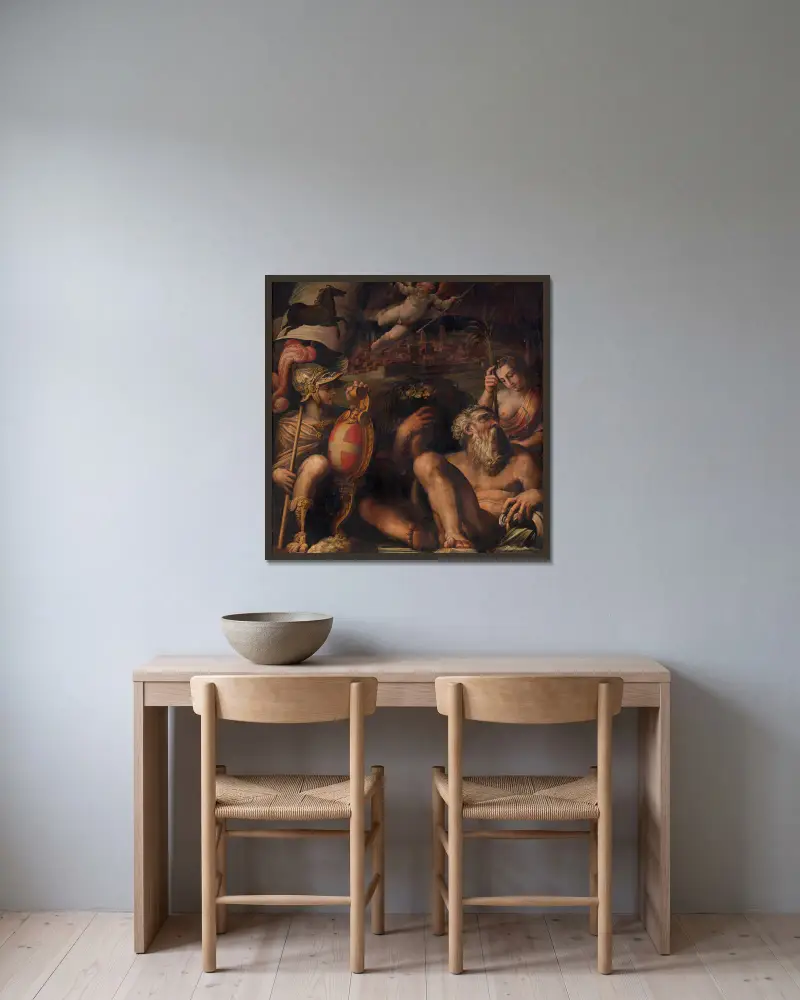 Allegori över Arezzo av Giorgio Vasari inramad på en vägg