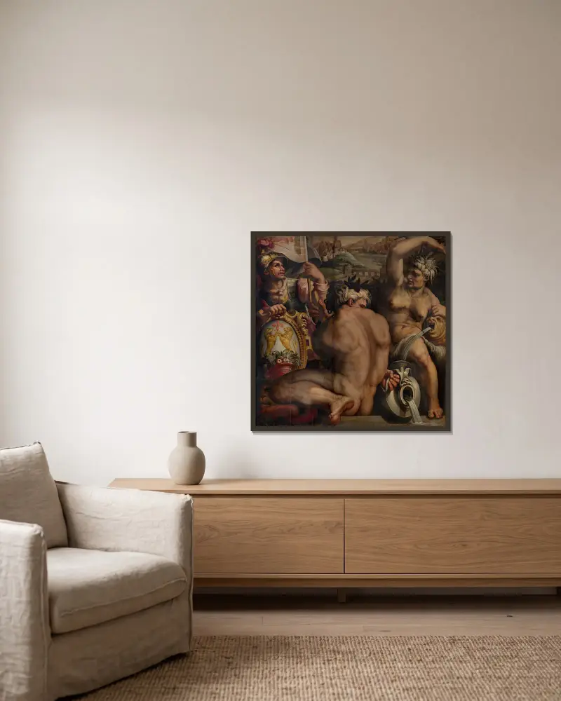 Allegori över Casentino av Giorgio Vasari inramad på en vägg