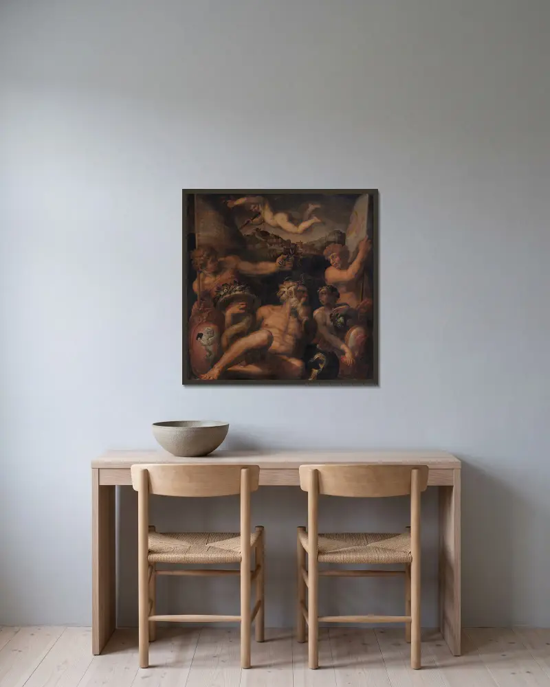 Allegori över Cortona och Montepulciano av Giorgio Vasari inramad på en vägg