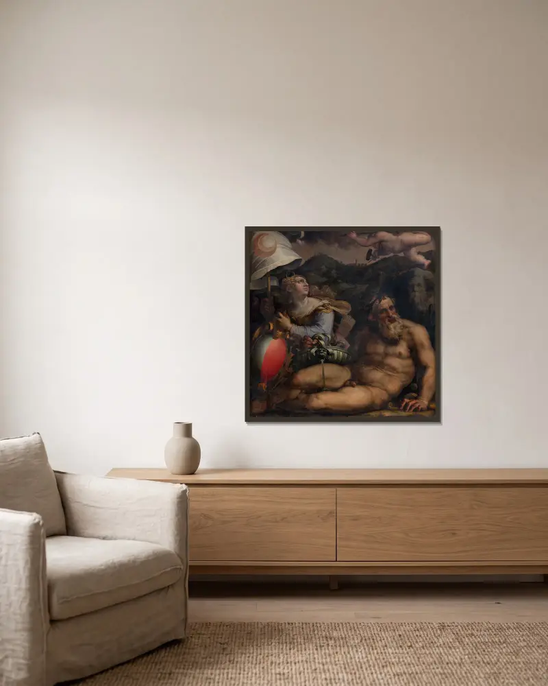 Allegori över Fiesole av Giorgio Vasari inramad på en vägg