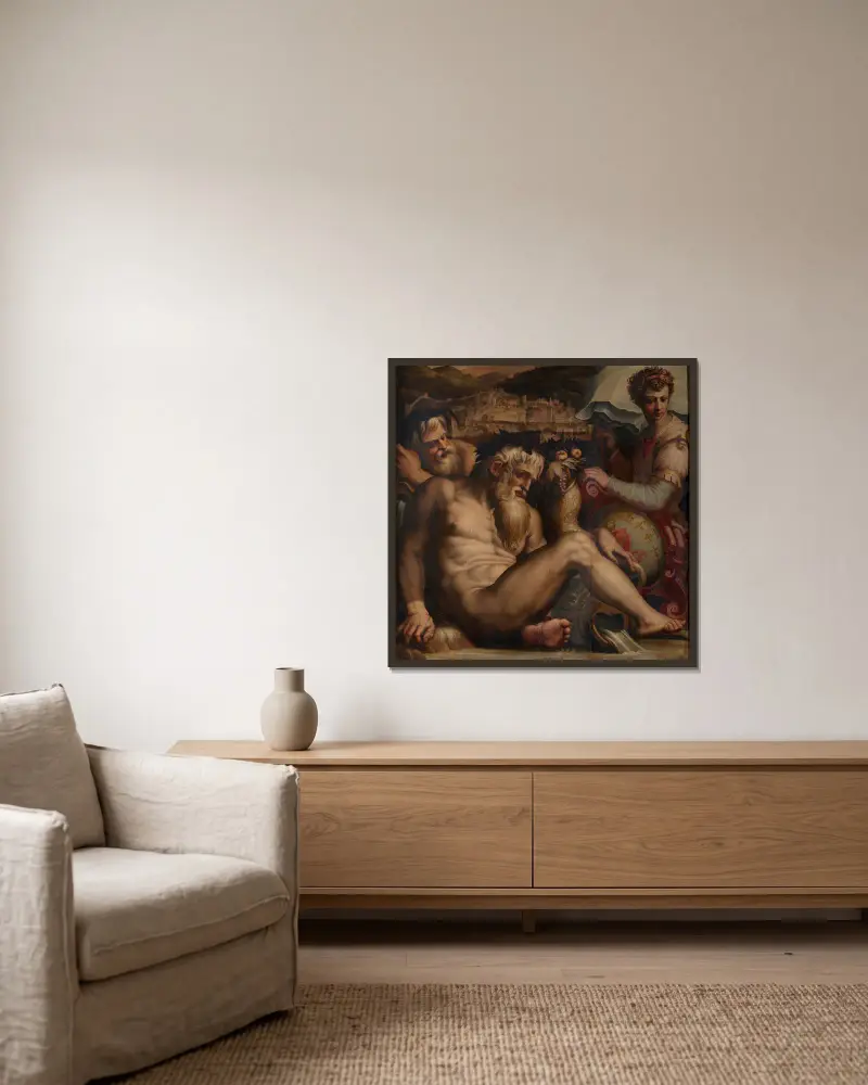 Allegori över Pescia av Giorgio Vasari inramad på en vägg