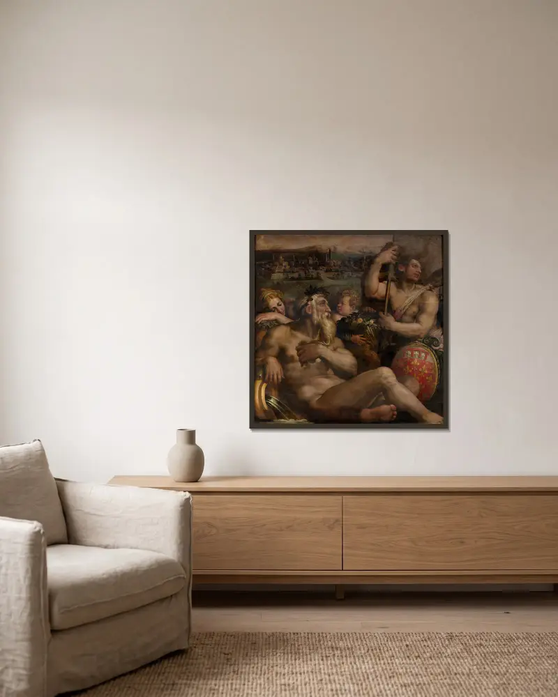 Allegori över Prato av Giorgio Vasari inramad på en vägg