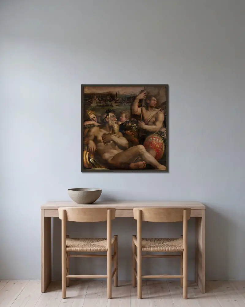 Allegori över Prato av Giorgio Vasari inramad på en vägg