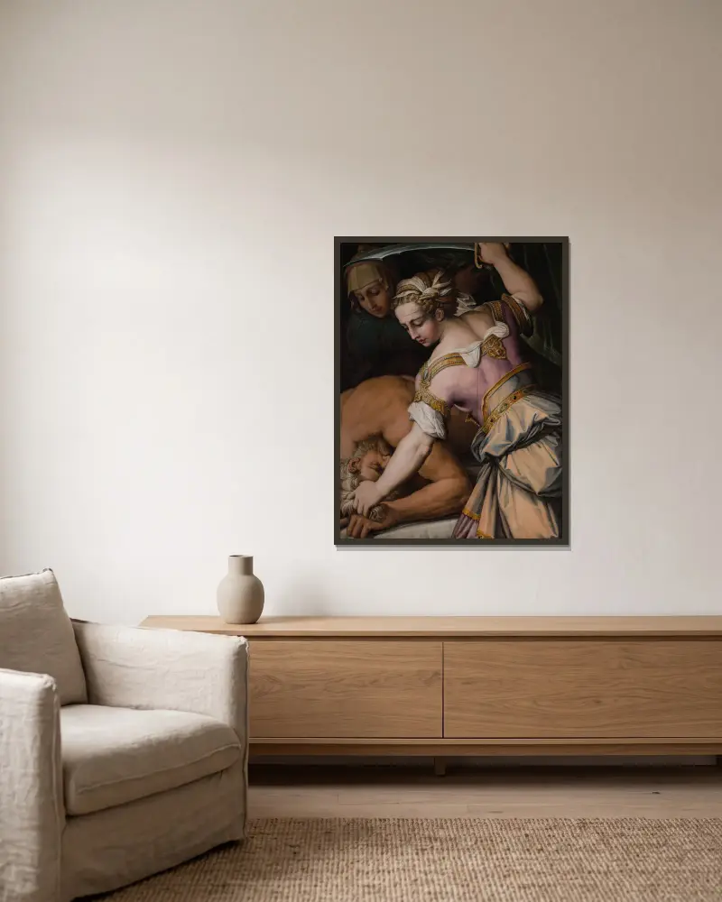 Judith und Holofernes von Giorgio Vasari gerahmt an einer Wand