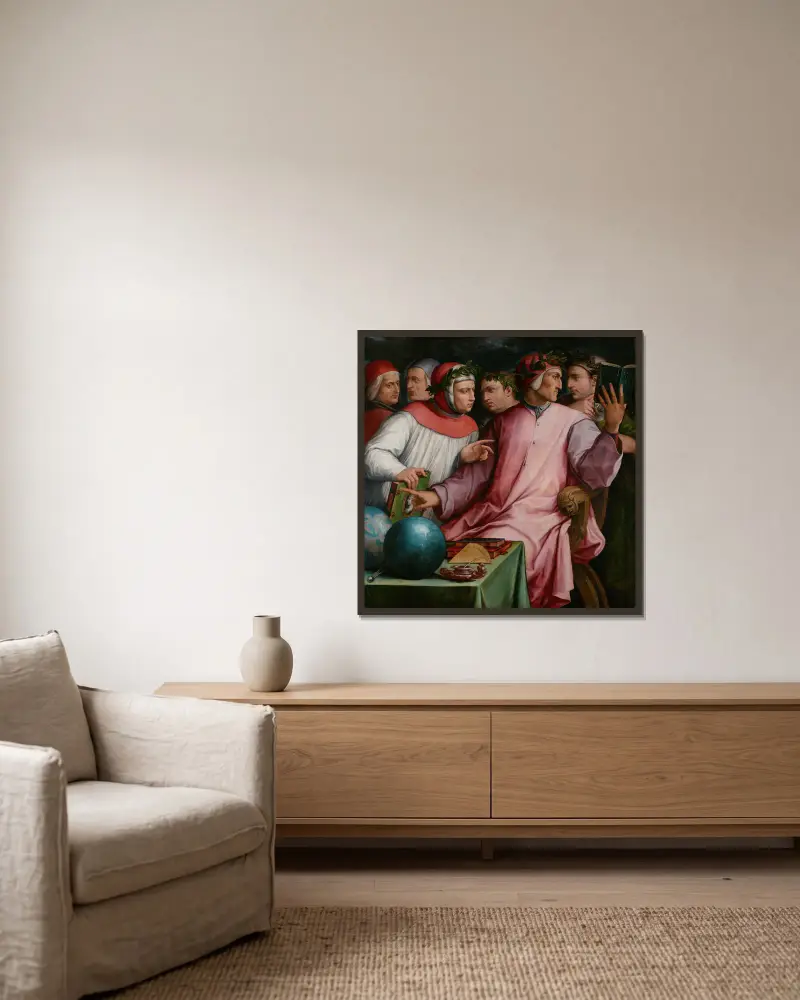 Six Tuscan Poets av Giorgio Vasari inramad på en vägg
