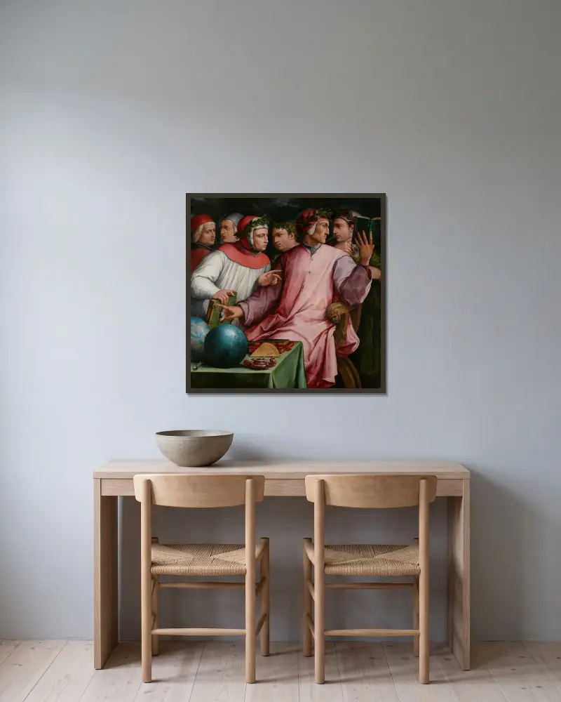 Six Tuscan Poets av Giorgio Vasari inramad på en vägg