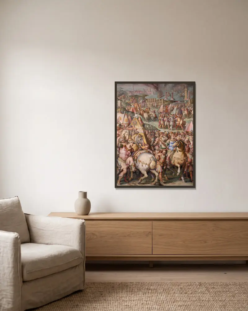 Kejsar Maximilian häver belägringen av Livorno av Giorgio Vasari inramad på en vägg