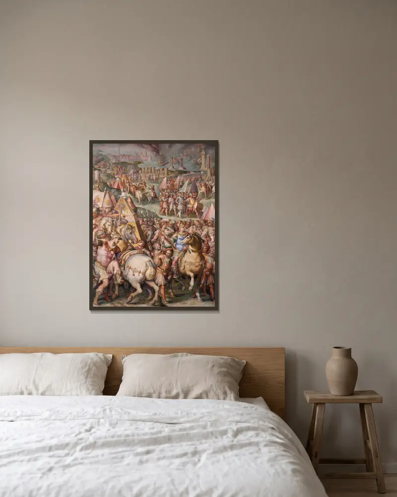 Kejsar Maximilian häver belägringen av Livorno av Giorgio Vasari inramad på en vägg