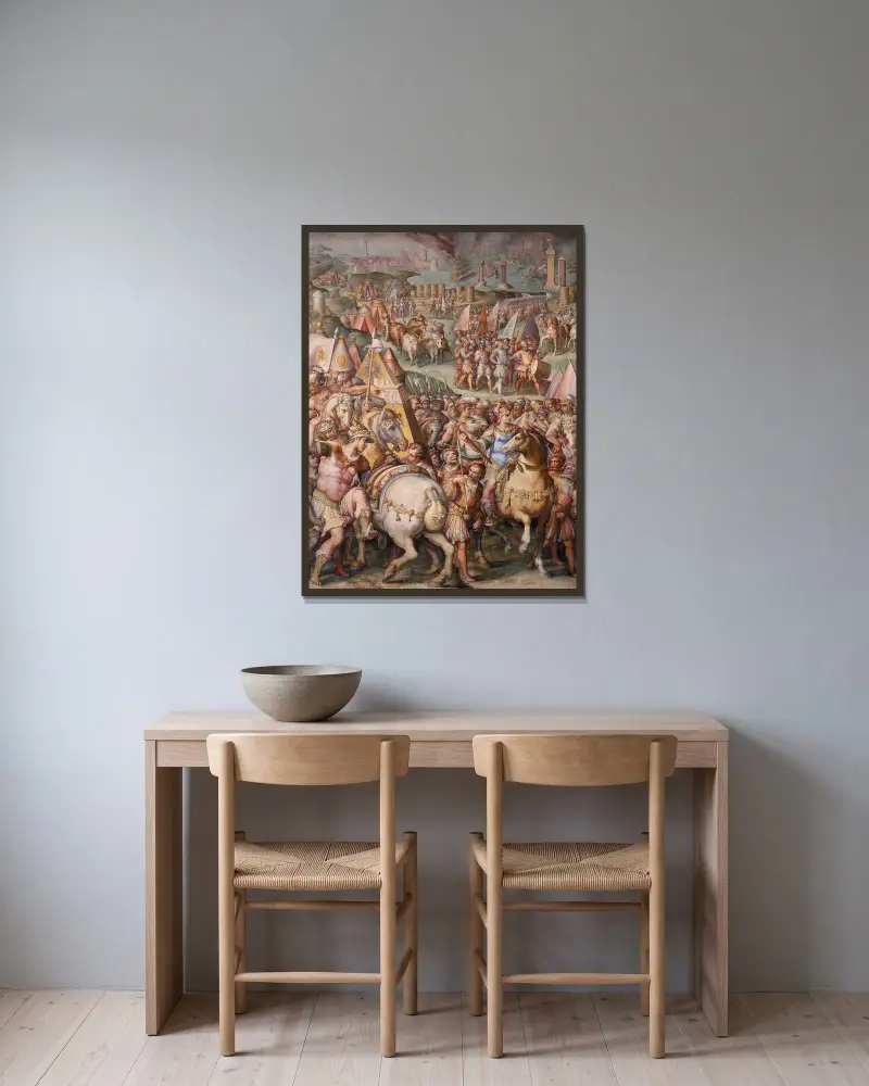 Kejsar Maximilian häver belägringen av Livorno av Giorgio Vasari inramad på en vägg