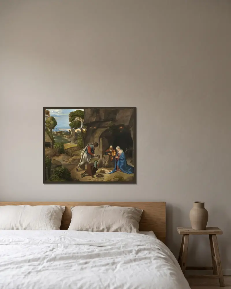 The Adoration of the Shepherds, Giorgione w ramie na ścianie